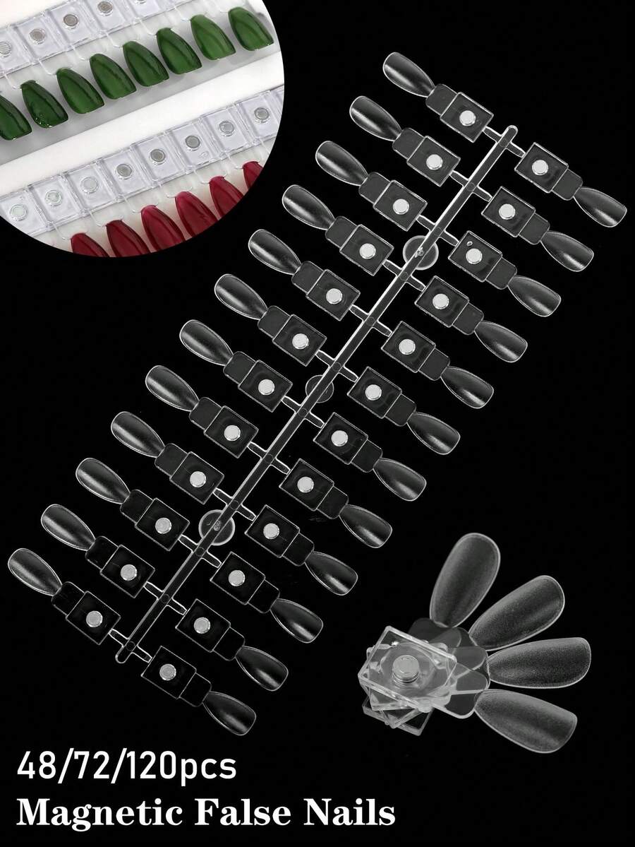 48/72/120pcs Removable Almond Nail Magnetic Display Color Card ,Nail Polish Swatch False Nail Display Card,Magnet Design,Strong Adsorption,Acrylic Display Board Nail Polish Adhesive Training Practicing Tool TipsPortable Detachable Display For Studios And Nail Enthusiasts - Multicolor - View 1