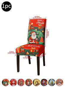 1 pieza/4 piezas/6 piezas/20 piezas Funda de silla impresa en seda de leche navideña, funda protectora elástica impresa para sillas, apta para oficina, sala de estar, hotel, sillas de eventos, árbol de Navidad, Papá Noel, muñeco de nieve, campana navideña