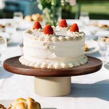 CEEFU Bandeja de madera de acacia con base de cerámica, plato para aperitivos, soporte para tartas, pedestal para tartas de boda para exhibir cupcakes, postres y bocados en fiestas, bonita decoración de cocina