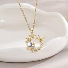 Exquisite And Fashionable Hummingbird Flower Round Pendant Necklace, Luxurious And Light Style, Is The First Choice Gift For Family And Friends - 金的 - 查看 7