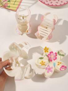 4 件 ABS 材质春夏花卉发夹，雏菊、郁金香、鸡蛋花图案，大尺寸，适合海滩、派对、盘发饰品秋季配饰秋季发夹花卉发夹