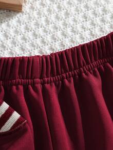 Outfit da 2 pezzi per bimbo piccolo, con stampa di coniglio e blocchi di colore, camicia a maniche lunghe con colletto a righe + pantaloni con stampa di coniglio, completo di moda adorabile, versatile per uso casual, uscite e feste