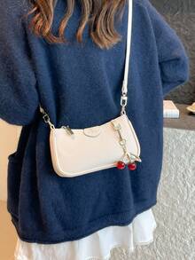 Túi xách đeo vai kiểu dáng cổ điển, chất liệu vải PU chống thấm nước, màu trơn, họa tiết dâu tây, túi đeo dưới cánh tay, túi xách thanh lịch, túi đi làm, thích hợp cho du lịch, mua sắm, tiệc tùng, lễ hội. - trắng - Xem 8