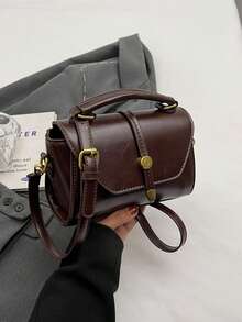 2025 新款绒面革和 PU 皮革迷你方形单肩包，咖啡棕色复古斜挎包，适合日常使用、约会、礼物、购物、钱包、年轻女性、大学生、办公室女士、商务、通勤、户外活动、旅行 - 咖啡 - 查看 8