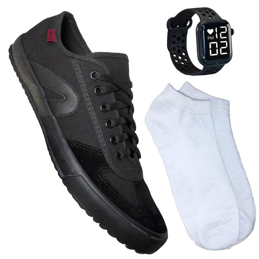 Adex Futsal Casual Men's Adult Vulcanized Tennis Kit + Watch + Socks - Black - View 1