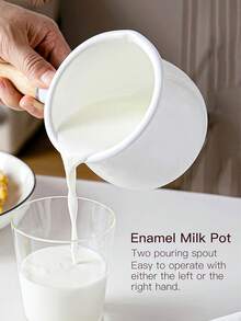 1pc 4-Inch Mini Enamel Milk Pot And Butter Warmer - Wooden Handle Small Skillet, Perfect For Heating Small Liquid Portions, White, Kitchen Essential | Stylish Kitchenware | Durable Enamel With Insulated Wooden Handle, Dual Spouts, Adorable Food Warmer, Mini Butter Pot Baby Food Pot Can Be Used For Frying And Cooking, Dual Spout, Mini Insulated Cute Stew Pot, Ideal For Heating Small Liquid Portions