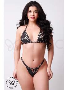Suplex Premium Summer Fashion Ribbon Bikini - 黑色印刷廠 - 查看 1