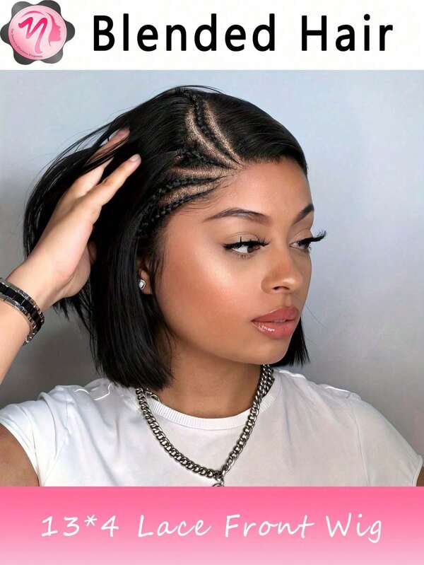 Pelucas mezcladas: una mezcla de cabello humano mezclado y sintético con una densidad del 180% Pelucas frontales de encaje de 13x4 con cabello humano mezclado corto tipo bob Pelucas frontales de encaje transparente de 13x4 con cabello humano mezclado y cabello bebé recto para mujeres Cabello mezclado (pelucas tipo bob de 6-16 pulgadas) Cabello mezclado