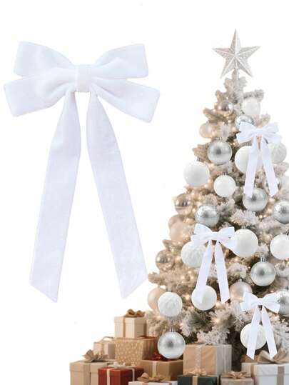 1 peça/3 peças/6 peças de laços de veludo branco para decoração de árvore de Natal, 12,7 cm x 25,4 cm, enfeites natalinos para árvore, casa, quarto, festa de aniversário, porta da frente, casamento e decoração de festas.