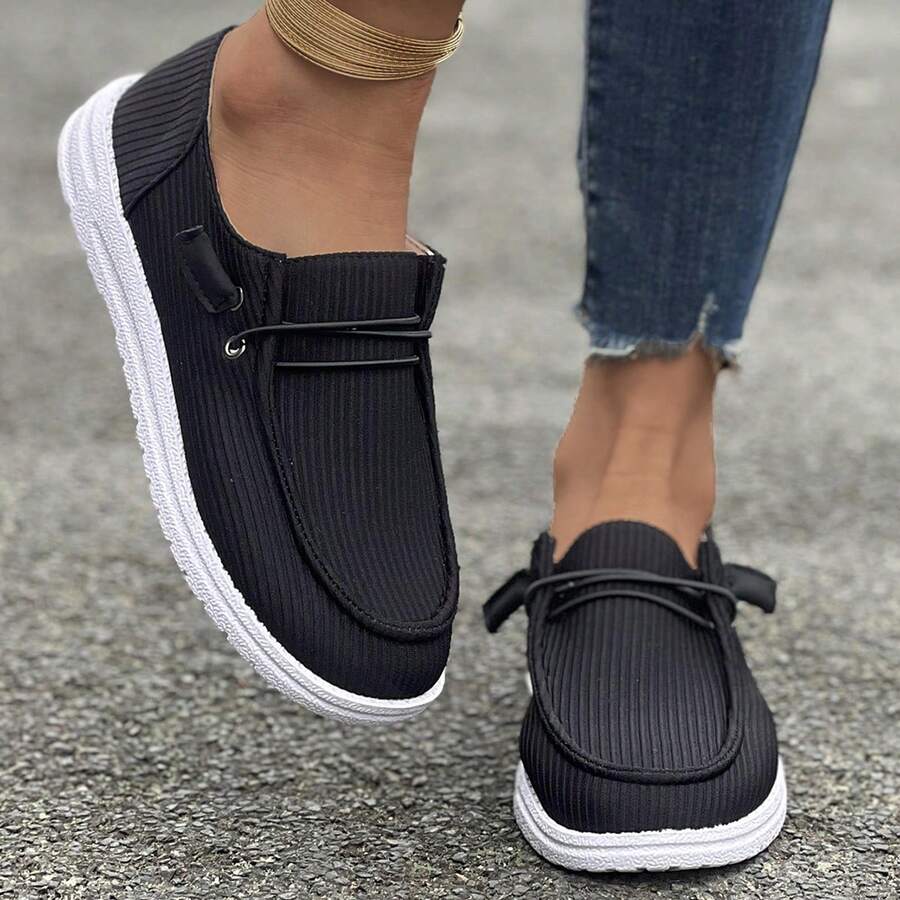 Giày bệt vải canvas mũi tròn chống trượt thoải mái nhẹ cho nữ - màu đen - Xem 1