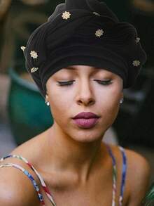 Women African Turban Pre-Tied Twisted Beanie Cap Headwear Soft Stretchy Turbans - 黑色 - 查看 3