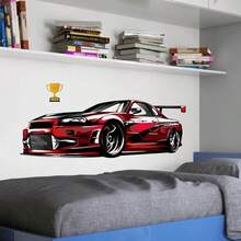 Red Sports Car Cartoon Wall Sticker, Suitable For Hotel, Homestay, Office, Bedroom, Living Room Wall Decor, Self-Adhesive And Removable - Multicolor - View 6