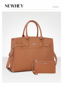 NEWHEY 15.6英寸女士防水真皮笔记本电脑包，商务办公公文包，大容量笔记本电脑单肩包，两件套 - 彩色 - 查看 1
