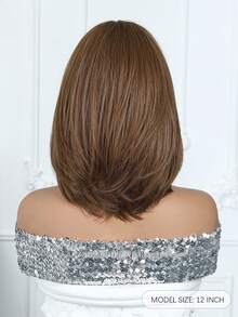 12 英寸亚麻棕色自然卷短鲍勃假发，优雅女士假发，耐热合成假发，角色扮演，节日日常时尚风格，适合万圣节和圣诞节礼物 - 亞麻棕 - 查看 9