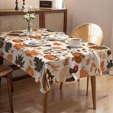 1pc Thanksgiving Turkey & Autumn Leaves Pattern Tablecloth, Seasonal Kitchen/Dining Table Decor, Round/Rectangular Sizes Available, Polyester Material, Indoor/Outdoor Party Decoration, Thanksgiving Holiday Decor, Home & Event