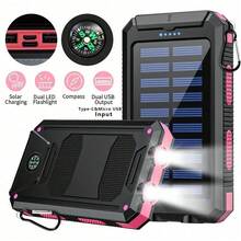 2025 Super 10000mAh USB Portable Charger Solar Power Bank For Mobile Phones, Solar Power Bank, Mobile Power Bank, Portable Charger For All Devices - Long-Lasting, Travel Camping, LED Flashlight, Compass, And Hiking Buckle, Best Gift For Christmas Holidays - Hồng - Xem 2