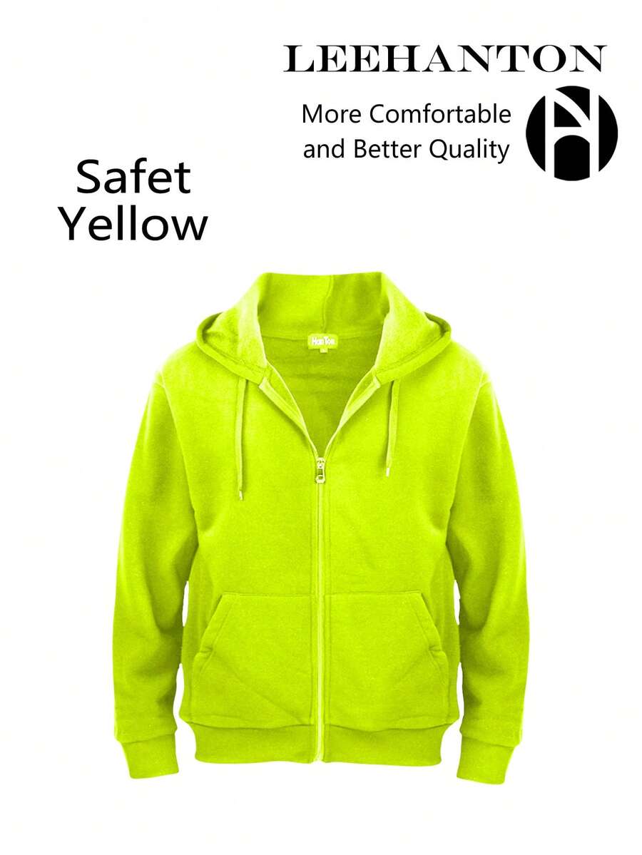 Men's Winter Jacket, Hoodie, Full Zip Warm Hooded Sweatshirt, Multiple Colors Available, With Pockets - 黃色 - 查看 1