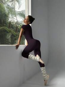 FWH Conjunto de dos piezas de ropa deportiva juvenil de campus: top de unicolor lindo, con cuello redondo, elástico y ajustado; y pantalón de cintura alta, ceñido, casual, de control de abdomen, elegante, versátil, ideal para baile, running, yoga y uso diario.