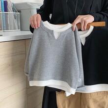 1件装男童二合一华夫格针织休闲绅士卫衣，秋季新款儿童时尚套头衫