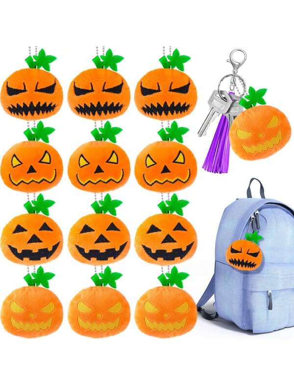Conjunto de 3 chaveiros de abóbora de pelúcia de Halloween, enfeites macios, pingente de chaveiro com expressão de terror para decoração de festa de carnaval, presente de Halloween, presentes de Natal, ideias para presentes, acessórios para bolsas, cordões com porta-identidade, acessórios para carros, pingentes para bolsas
