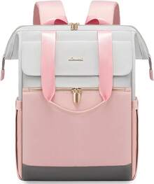 LOVEVOOK Laptop Backpack Women Work Laptop Bag With USB Port - Light Grey & Pink - View 13