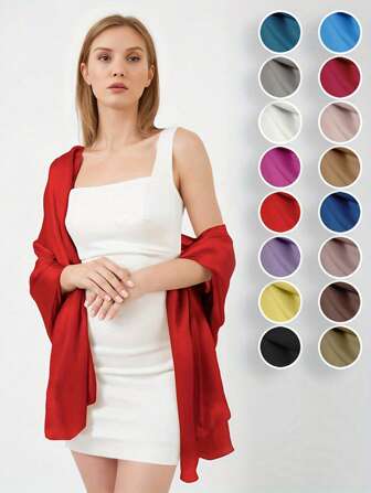 1pc Fashion Satin Shawl, Extra Long Bridal Shawl Suitable For Wedding Party