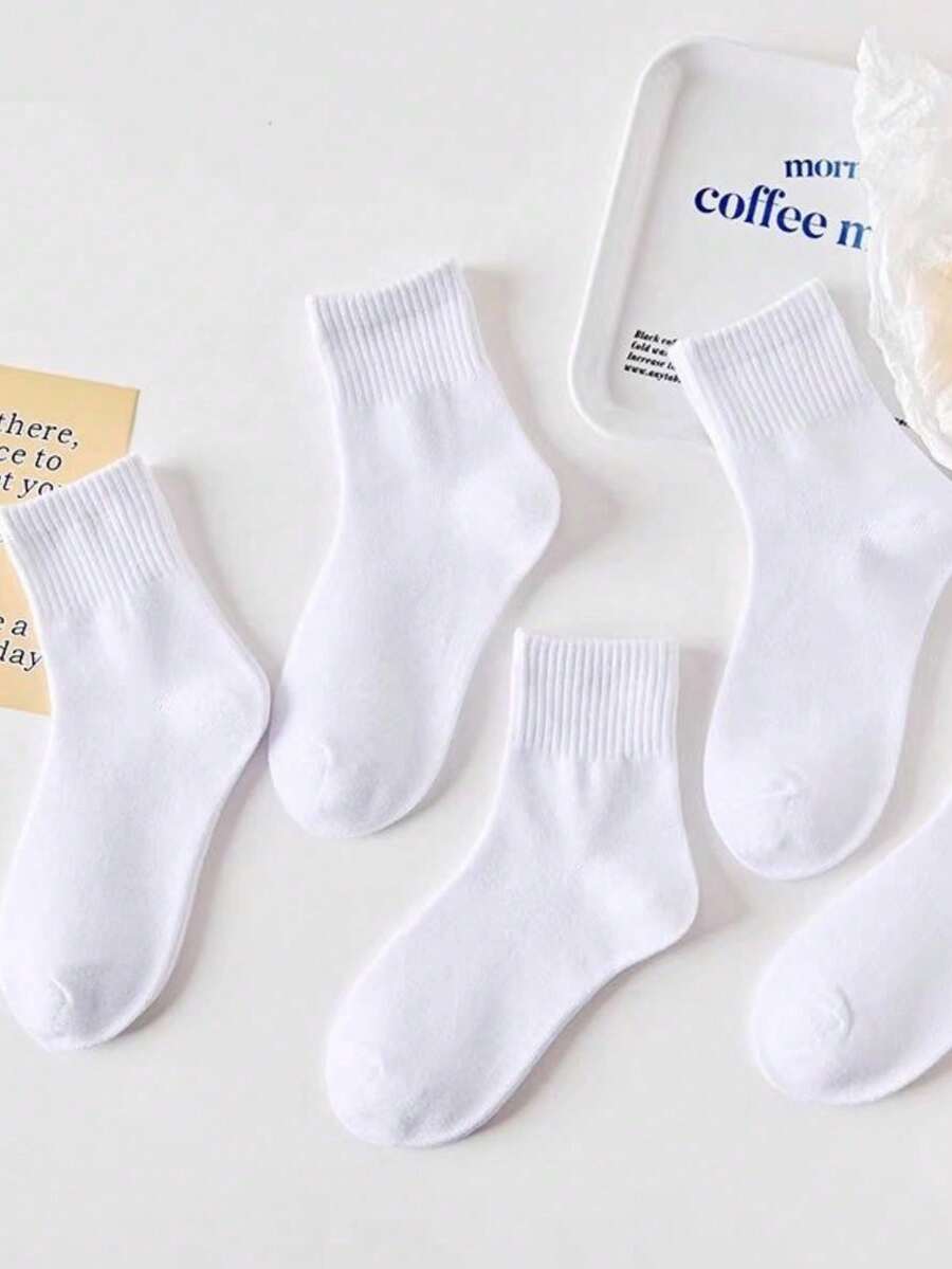 KIT 3 6 12 Basic White Unisex Mid-Calf Socks 35-40 40-46 - 白色 - 查看 1