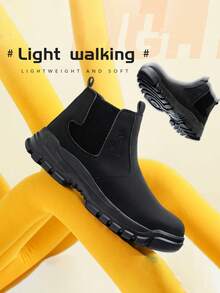 Men's Steel-Toe Work Boots, Anti-Smash Anti-Puncture, Slip-On Design For Easy On & Off, Light Footwear For Workshop, Warehouse, Construction - Black - View 2