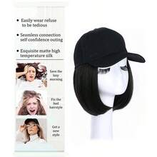 12 Zoll Baseball Cap Perücke, synthetische Perückenkappe, Damen hitzebeständige Faser Kurzhaarperücke mit Wellen, geeignet für den täglichen Gebrauch, Halloween - Verschiedenfarbig - Übersicht 8