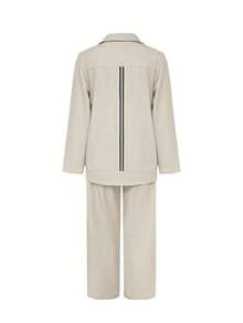 Women's 2pcs Solid Fall Suit Set, Long-Sleeve Button Blazer & Webbing-Design Pants, Suitable For Office & Daily Outfits - Light Khaki - View 3