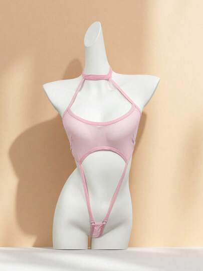 1 Piece Women's Pink Halter Neck Sexy Bodysuit - Seductive Style Lingerie For Romantic Nights & Special Occasions, Sexy Lingerie