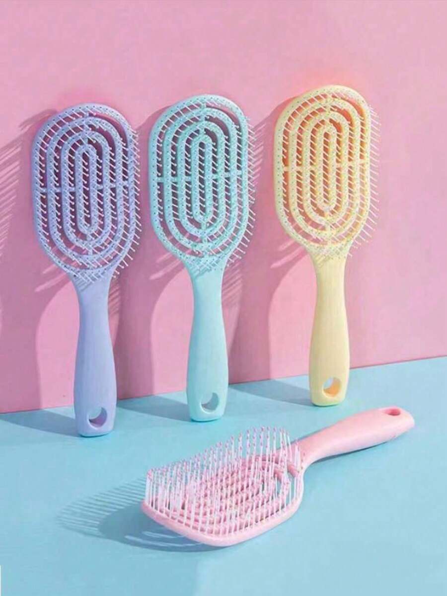 1 Piece Pink Long Handle Comb For Women With Openwork Rib Design, Anti-Static, Detangling For Wet And Dry Use, Volumizing, Hair Styling Tool, Pink Accessory