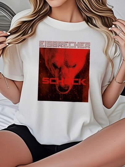 Women's-Shirt Casual Round Neck Black White Options Eisbrecher Schock Print Graphic Tee Daily Wear Shirts Summer Tops Graphic Tees Summer Outfits Women Graphic Tees Women Crop Tops Tops Women Vintage Cotton Cute Clothes Women