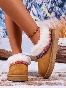 Women's Thermal Lined Warm Snow Boots, Faux Thermal Lined, Thick Lining For Autumn/Winter, Platform Ankle Boots