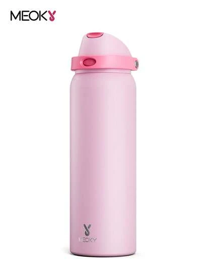  Botella de agua Meoky de 1,2 litros con aislamiento al vacío, 2 en 1 con popote y tapa con boquilla. Se mantiene fría 24 horas, a prueba de fugas, cabe en el portavasos del coche. Vaso de acero inoxidable para deportes, viajes y escuela.