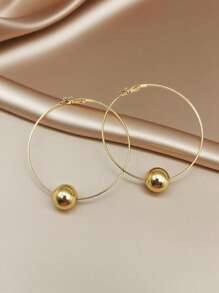 1pair Fashion Boho Style Lightweight Golden Tapered Beaded Acrylic Balls Design Hoop Earrings Suitable For Daily Wear, Party, And Beach Outings As Gifts