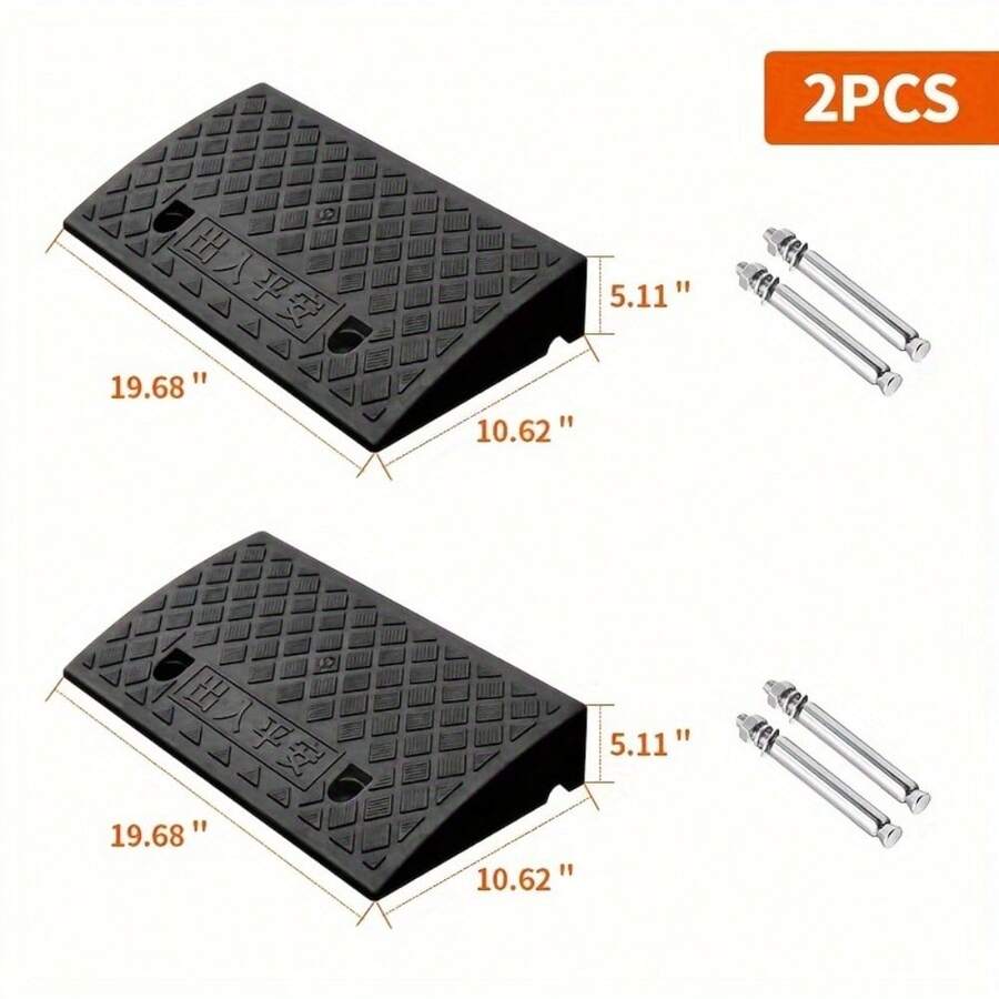 2-Piece Portable Ramp, Lightweight Plastic, Heavy-Duty Plastic Threshold Ramp Set, Suitable For Low Floor Cars, Lane Loading, Motorcycles, Wheelchair Access, Size 19.68 Inches Long X 10.6 Inches Wide X (2.75/3.5/5.1) Inches High - Gói 2 - Màu đen - Cao 5,1 inch - Xem 1