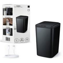 Smart Trash Can 16L Capacity Automatic With Sensor On The Lid For Living Room Kitchen Office - Black - View 2