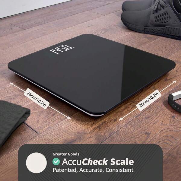 Báscula digital de baño para peso corporal, de alta precisión, con pantalla LCD de fácil lectura, capacidad de hasta 181 kg, diseño de esquinas redondeadas, vidrio templado resistente, pilas incluidas (negro/blanco)