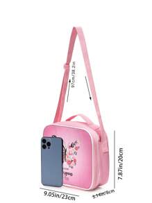 儿童可爱图案午餐袋，保持食物新鲜防漏，耐用可重复使用的午餐手提袋，适合上学、野餐和旅行，配有可调节肩带 - 淡粉蝴蝶 - 查看 2