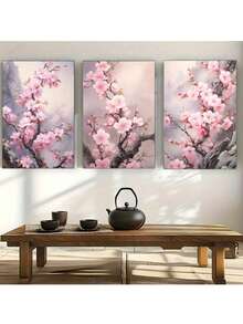 3 piezas de impresiones de arte en lienzo envuelto, con marco opcional de pino, orientación vertical, estilo moderno clásico art decó, encantadoras flores de cerezo rosadas arte abstracto acuarela, moda, para decoración de pared en bar, cafetería, hogar, dormitorio, sala de estar, cocina, oficina en casa, para uso interior y exterior en primavera e invierno - Multicolor - Ver 11