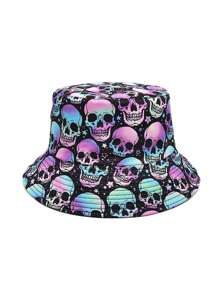 1 件万圣节骷髅印花渔夫帽，可双面佩戴，男女通用防晒钓鱼帽 - 骷髏漁夫帽 - 查看 5