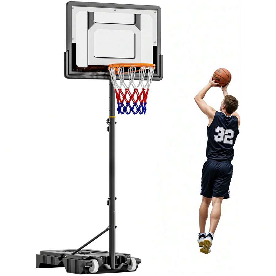 DlandHome Portable Basketball Hoop With Wheels, Adjustable Height From 5.25 To 6.9 Feet, Water-Filled Base, Suitable For Indoor And Outdoor Use, Ideal For Adults And Teenagers - 白色 - 查看 1