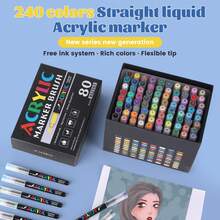 1 Box 48-Color Straight Liquid Soft-Head Acrylic Marker Set Student Non-Permeable Stackable Art Brush Interest Class Painting Watercolor Pen Graffiti Paint Soft Pen