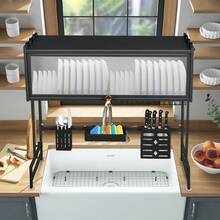 Dish Drainer, 3-Tier Stainless Steel Dish Drainer With Drip Tray, Dish Drainer With Cup Holder, Dish Dryer For Kitchen Counter - Đen-75*30*78cm - Xem 3