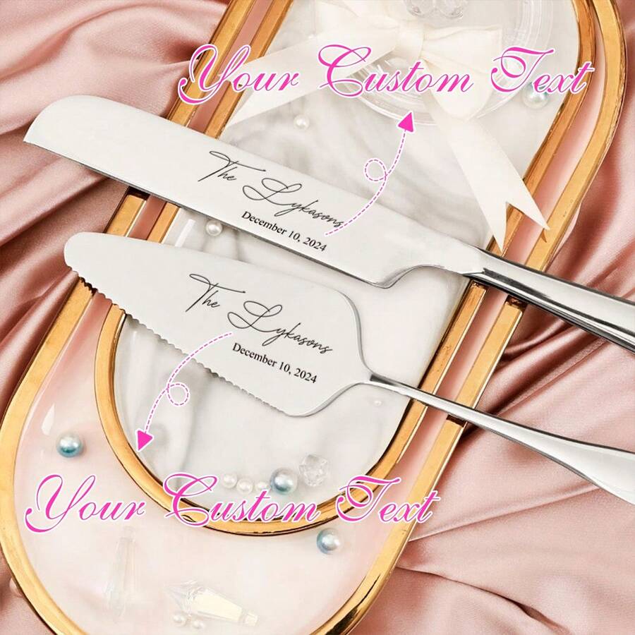 Juego personalizado grabado para cortar el pastel de boda - Servidor y cuchillo de pastel de acero inoxidable personalizado con nombres/fechas, elegante regalo para la ducha nupcial, recuerdo de aniversario, regalo de boda para la novia y el novio (envío gratis), vajilla personalizada, renovación del hogar