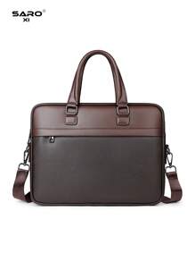 saroxi 男士经典公文包，可容纳文件、笔记本电脑，简约时尚，适合商务、通勤、旅行，是男士的高端礼物之选 - 棕色 - 查看 6