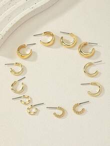 6pairs Geometrical Shapes Creative & Fashionable & Minimalist Daily Wear Exquisite Small Earrings For Women,Suitable For Women Daily Wear, Various Holidays, Mother's Day Gift, Social Events, , Music Festival Accessories - 金色 - 查看 5