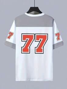 男士夏季时尚街头风格 T 恤，休闲圆领短袖上衣，3D 数字印花 - 黑色配橙色 77 - 白色 - 查看 2