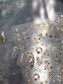 1 pieza Pegatinas de arte de uñas 5D Navidad, pegatinas de arte de uñas 5D con relieve, pegatinas de uñas brillantes doradas con árbol de Navidad, renos, corona y copos de nieve para mujeres y niñas, suministros de manicura DIY para vacaciones de invierno